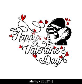 Coppia che si baciano. Buon biglietto di San Valentino. disegnato a mano. Non ai, illustrazione vettoriale. Illustrazione Vettoriale