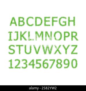 Le lettere vettoriali verdi, i numeri, i simboli, il carattere contiene lo stile grafico Illustrazione Vettoriale