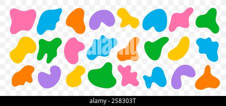 Insieme di forme libere. Blob casuali irregolari astratti. Forme moderne per il design e la stampa. Illustrazioni vettoriali isolate su sfondo trasparente Illustrazione Vettoriale