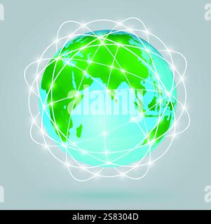 Collegamento digitale globo, comunicazioni digitali. Su sfondo grigio Illustrazione Vettoriale