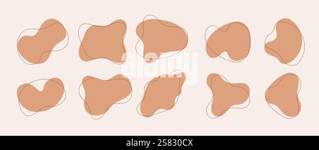 Set di blob a forma libera o irregolare. Raccolta di ameba astratta. Elementi boho per decorazioni di design. Illustrazioni vettoriali isolate su beige Illustrazione Vettoriale
