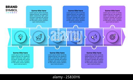 Modello infografico con icone e 6 opzioni o passaggi. Puzzle. Può essere utilizzato per il layout del flusso di lavoro, il diagramma, il banner, il webdesign. Illustrazione vettoriale Illustrazione Vettoriale