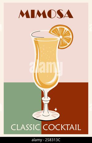 Mimosa Classic cocktail retro poster grafica vettoriale Illustrazione Vettoriale