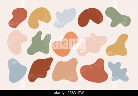 Set di blob a forma libera o irregolare. Raccolta di ameba astratta. Elementi boho per decorazioni di design. Illustrazioni vettoriali isolate su beige Illustrazione Vettoriale