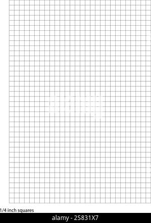 Carta per grafici quadrati da un quarto di pollice modello stampabile formato notebook A4. Rappresentare graficamente la griglia grigia per college, riviste, diario o linea della griglia di ingegneria matematica Illustrazione Vettoriale