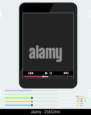 Layout dello smartphone con lettore multimediale. Elementi di progettazione. Illustrazione Vettoriale
