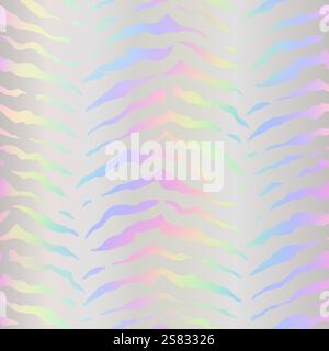 Motivo a strisce animalier senza cuciture. Texture della linea olografica ripetuta. Sfondo iridescente ripetuto per stampe da regalo di design. Ripetere l'ologramma zebra paterna Illustrazione Vettoriale