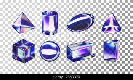 set 3d di figure geometriche olografiche. Illustrazione Vettoriale