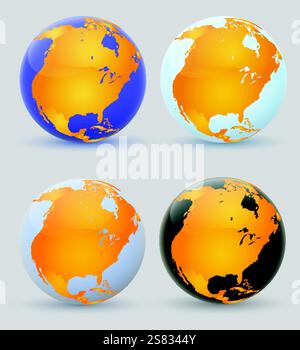 Globo e Nord America. Set di globi multicolore d'America Illustrazione Vettoriale