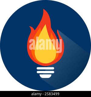 Icona vettoriale di una lampadina con fiamme, simboleggia l'energia creativa, l'innovazione, la potenza delle idee Illustrazione Vettoriale