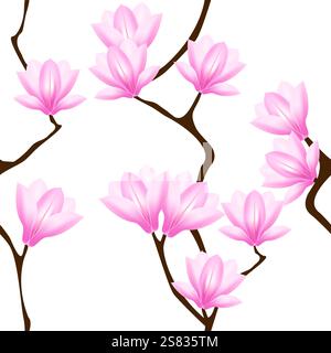Motivo senza cuciture con fiori di magnolia. Illustrazione Vettoriale