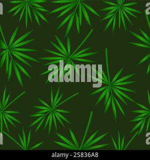 Motivo senza cuciture con foglie tropicali su sfondo scuro. Illustrazione Vettoriale