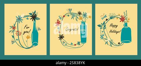 Congratulazioni. Set di carte con un vaso. disegno a mano. Non ai, illustrazione vettoriale Illustrazione Vettoriale