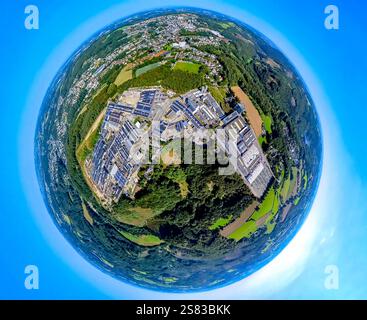 Foto aerea, Dorma Siegfried Jacob Metallwerke GmbH con tetto solare, dormakaba Deutschland GmbH, Earth Globe, fisheye image, 360 gradi immagine, minuscolo w Foto Stock