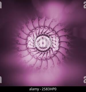 rendering 3d di arte astratta con surreale motore a turbina industriale per aerei a turbina 3d o fiore in forma tortuosa a spirale con effetto sfocato Foto Stock