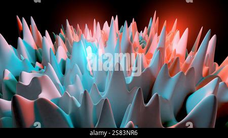 Rendering 3d astratto di forma e volume. Luci rosse e blu. Design di sfondo moderno, illustrazione di una forma futuristica Foto Stock