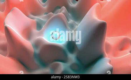 Rendering 3d astratto di forma e volume. Luci rosse e blu. Design di sfondo moderno, illustrazione di una forma futuristica Foto Stock