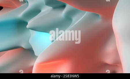 Rendering 3d astratto di forma e volume. Luci rosse e blu. Design di sfondo moderno, illustrazione di una forma futuristica Foto Stock