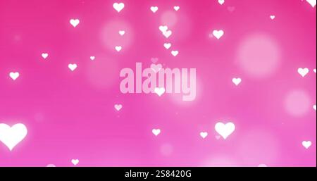 Immagine dei cuori bianchi su sfondo rosa con luci bokeh Foto Stock