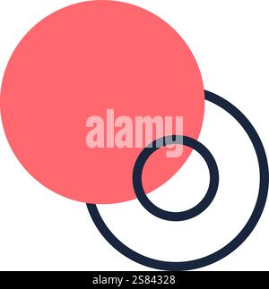 Logo astratto minimalista formato da un grande cerchio rosa che si sovrappone parzialmente a due sottili cerchi concentrici, ideale per un'azienda moderna e tecnologica Illustrazione Vettoriale