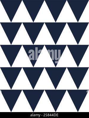 Motivo geometrico senza cuciture realizzato con triangoli blu scuro rivolti verso il basso, disposti su uno sfondo bianco pulito, per creare un aspetto semplice e visivo Illustrazione Vettoriale