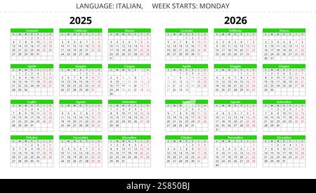 calendari italiani 2025 e 2026 (calendario italiano). Anno illustrazione vettoriale impostato per l'Italia Illustrazione Vettoriale