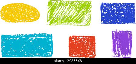 Set di forme geometriche astratte di base disegnate con carbone colorato. Collezione di cornici per preventivi di vernice disegnate a mano. Set di bolla vocale colorata vuota Illustrazione Vettoriale
