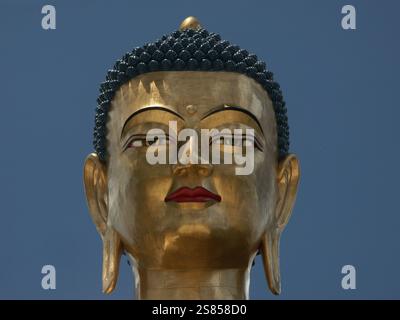 Faccia del Buddha Dordenma seduto a Thimpu, Bhutan Foto Stock