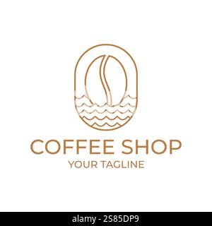 Illustrazione in chicchi di caffè con linee minimaliste dalle onde semplici, ispirazione per il design del logo Summer Sea Beach per Cafe Illustrazione Vettoriale