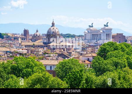 Skyline di Roma visto dal Gianicolo, Roma, Lazio, Italia Foto Stock