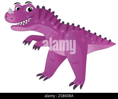 scena di cartoni animati con felice animale preistorico tyrannosaurus trex velociraptor dino dinosauro sorridente e camminante isolato su sfondo bianco Foto Stock