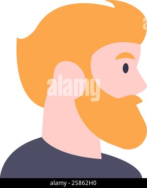 Profilo di un uomo con capelli rossi vivaci e una barba ben curata, con una camicia scura e un aspetto sicuro a destra, catturando un moderno e. Illustrazione Vettoriale