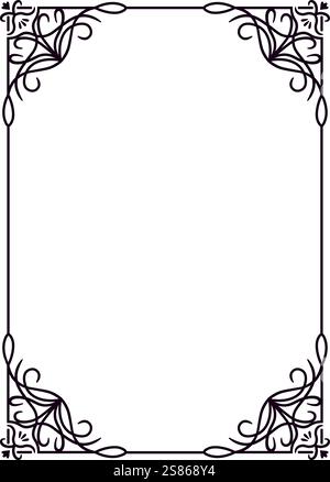 Cornice rettangolare con intricate decorazioni floreali ad angolo che creano un design sofisticato ed elegante, perfetto per aggiungere un tocco di classico Illustrazione Vettoriale