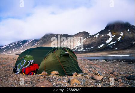 Campeggio alle Svalbard Foto Stock