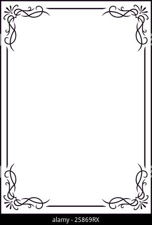 Cornice rettangolare impreziosita da eleganti vortici floreali in ogni angolo, aggiunge un tocco sofisticato, perfetto per inviti, certificati o opere artistiche Illustrazione Vettoriale