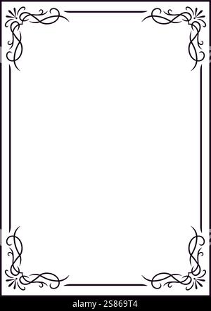 Cornice rettangolare impreziosita da eleganti vortici floreali in ogni angolo, aggiunge un tocco sofisticato, perfetto per inviti, certificati o opere artistiche Illustrazione Vettoriale