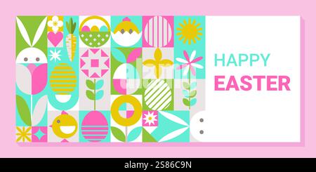 Banner minimalista Easter Geometric Bauhaus Illustrazione Vettoriale