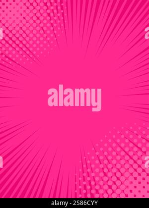Linee di velocità concentrate e punti mezzitoni convergenti al centro, creando uno sfondo dinamico e vivace con spazio di copia, perfetto per fumetti e. Illustrazione Vettoriale