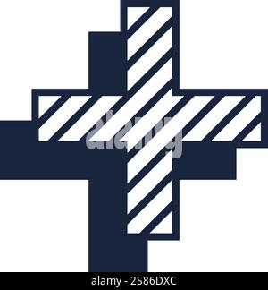 Moderno design a croce astratto con strisce diagonali e strati offset che creano un motivo geometrico visivamente accattivante, ideale per la progettazione grafica Illustrazione Vettoriale