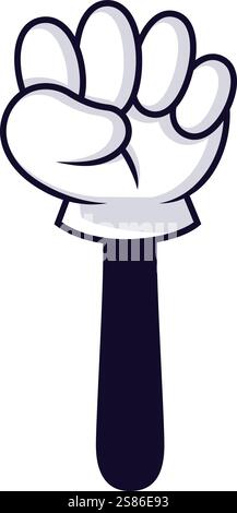 Cartoon Hand, con guanto bianco e manica scura, crea un gesto di pugno su uno sfondo bianco e pulito, incarnando un design semplice e minimalista Illustrazione Vettoriale