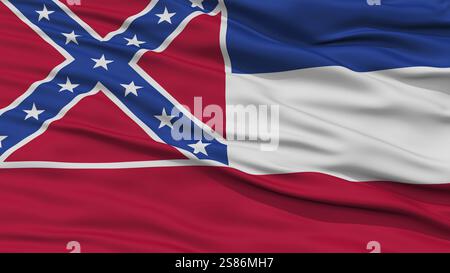 Closeup Mississippi bandiera sul pennone, STATI UNITI D'AMERICA stato, sventolando nel vento, ad alta risoluzione Foto Stock