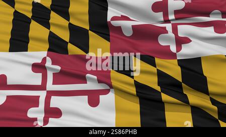 Closeup Maryland bandiera sul pennone, STATI UNITI D'AMERICA stato, sventolando nel vento, ad alta risoluzione Foto Stock