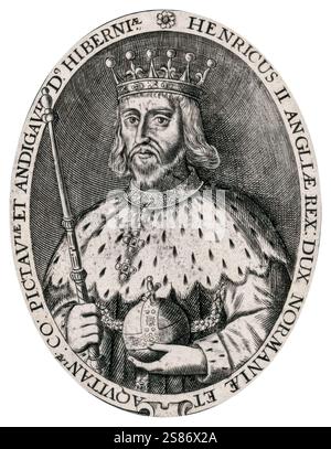 Enrico II d'Inghilterra (1133-1189), re d'Inghilterra 1154-1189, incisione ritratto di Renold Elstracke, 1618 Foto Stock