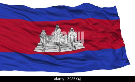 Isolato Cambogia bandiera sventola su sfondo bianco, ad alta risoluzione Foto Stock