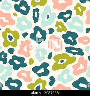 Stile retrò contemporaneo. Le forme organiche di fusione sono stampate in un grazioso e alla moda pallete. Decorazione floreale estiva psichedelica. Illustrazione Vettoriale