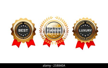 Marchio di qualità del prodotto, etichetta Golden Premium, il meglio del meglio. Vettore Illustrazione Vettoriale