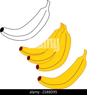 Pagine da colorare a banana per bambini. Banana della linea grafica vettoriale. Banana line art per libri da colorare isolati su sfondo bianco. Asilo e asilo Illustrazione Vettoriale