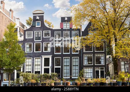 Case storiche sul canale nel centro di Amsterdam. Foto Stock