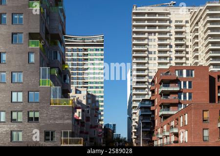 Moderni ed alti edifici di appartamenti nel quartiere degli affari - Zuidas, di Amsterdam. Foto Stock