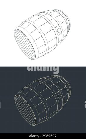 Illustrazioni vettoriali stilizzate di disegni a botte in legno Illustrazione Vettoriale